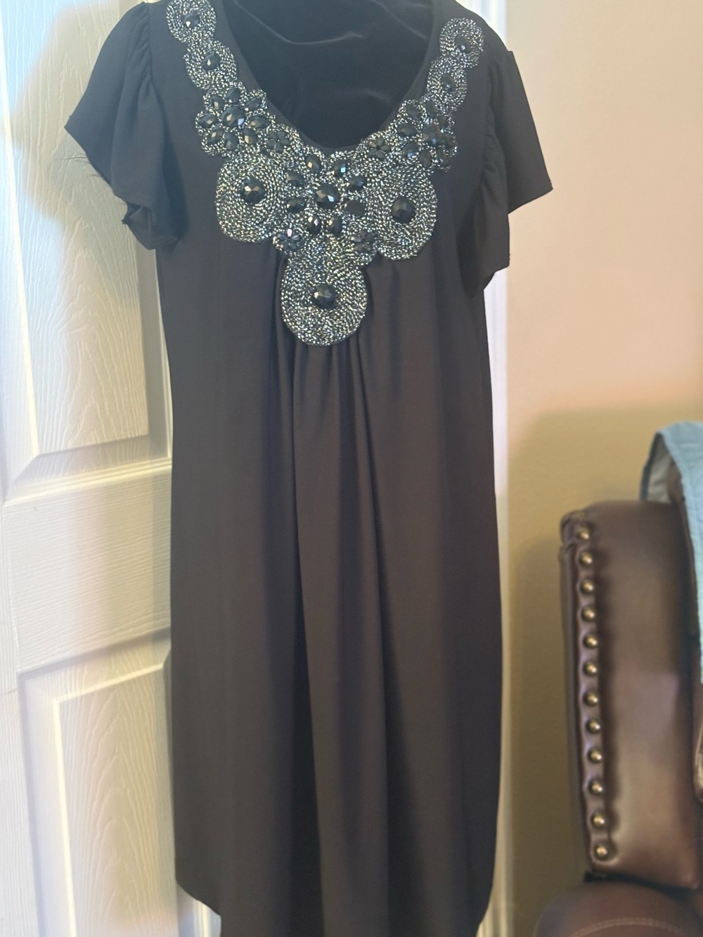 Black Embellished Midi Dress with beautiful Beaded Yoke